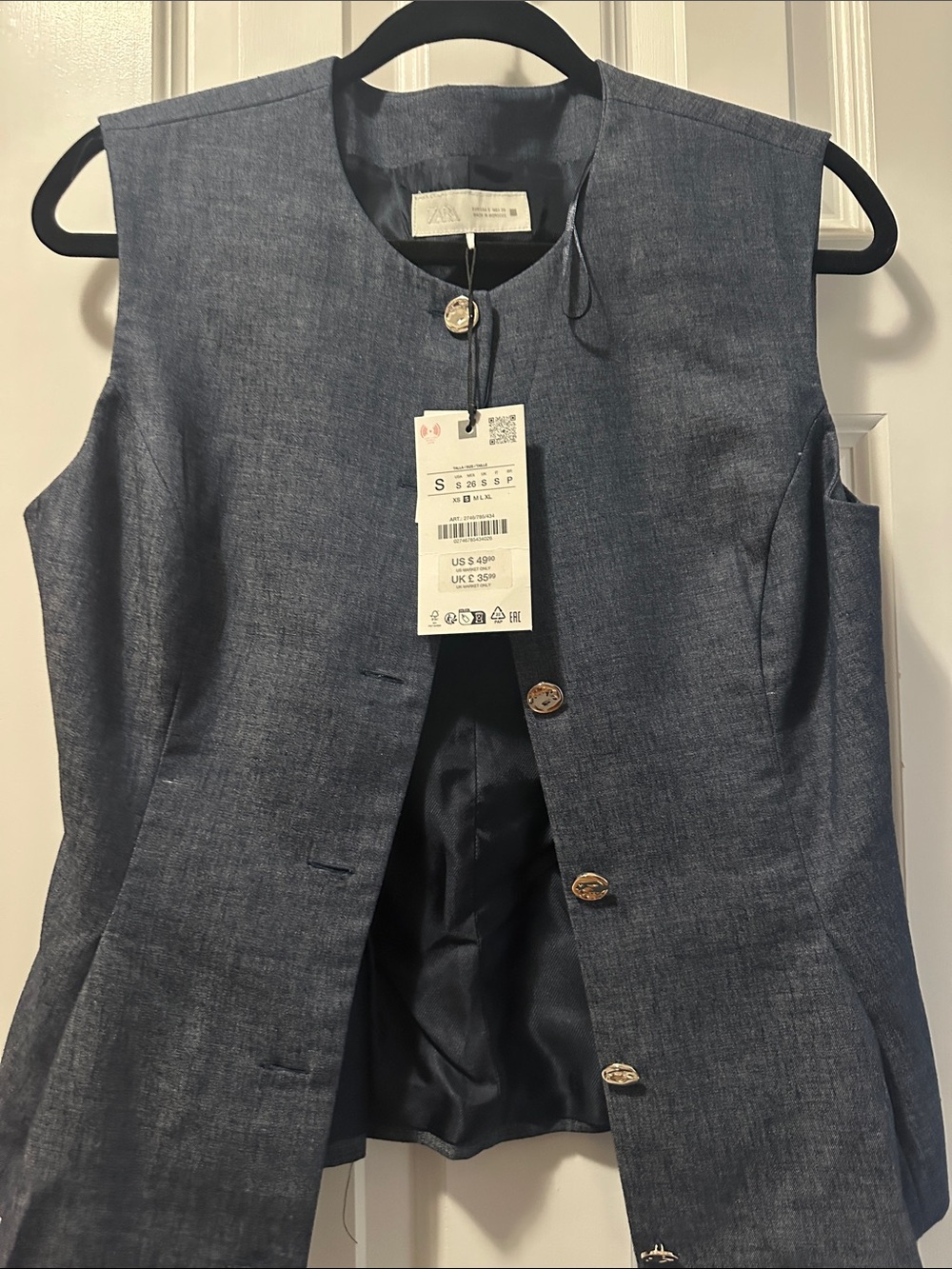 Zara Sleeveless Vest Jacket in Navy Blue